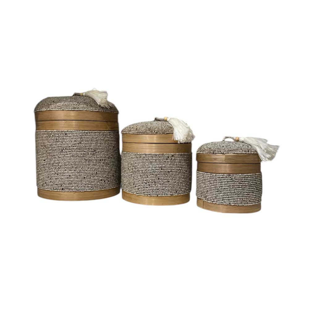 Manipura Living Bali Perleæske høj rund – beige m/shells