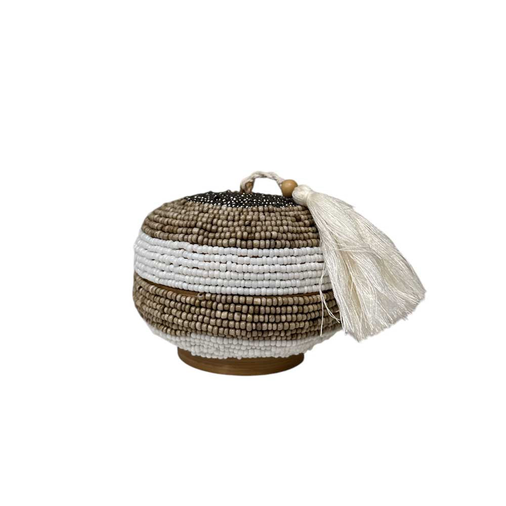 Manipura Living Bali perleæske rund mini – beige/sølv