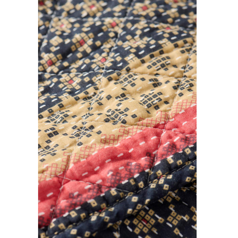 Ib Laursen Quilt Mørkeblå med Rosa og Naturfarvet mønster 130x180cm