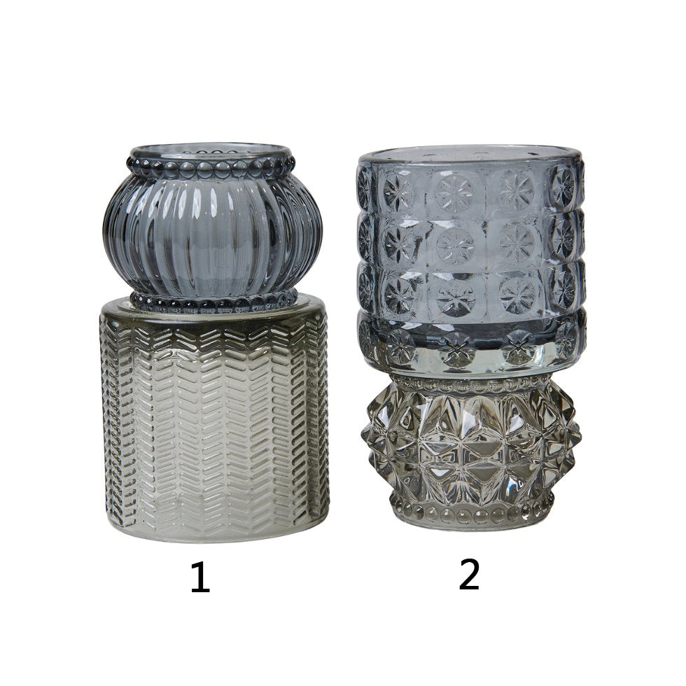 Speedtsberg Fyrfadsstager Vendbar Glas Blue/Warm Grey Ø7x12cm