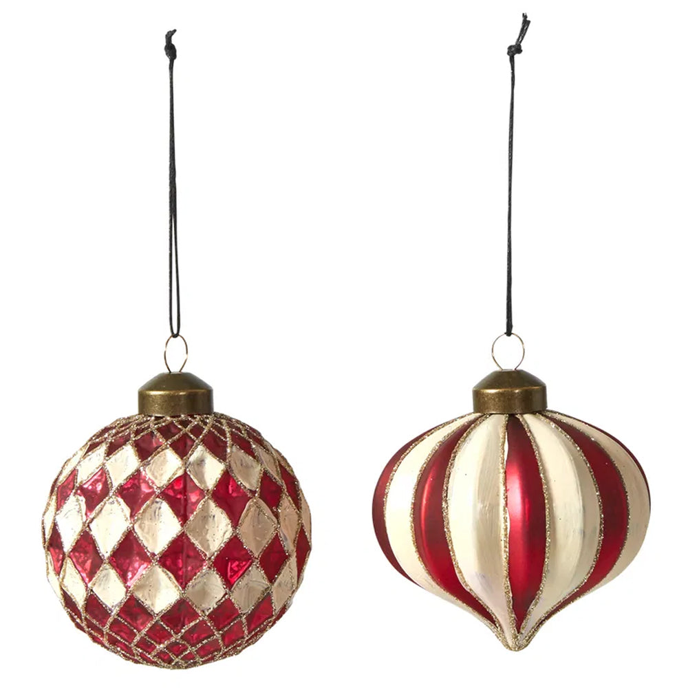 Speedtsberg Julekugle Rød og Offwhite 8cm Glas