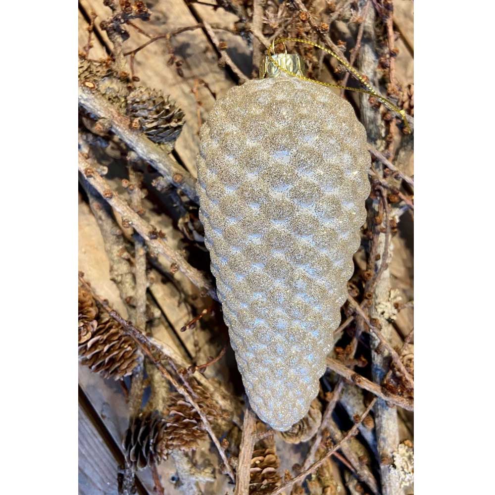 Nordic Trend Studio Glas kogle til ophæng hvid med guld glimmer 7x17cm