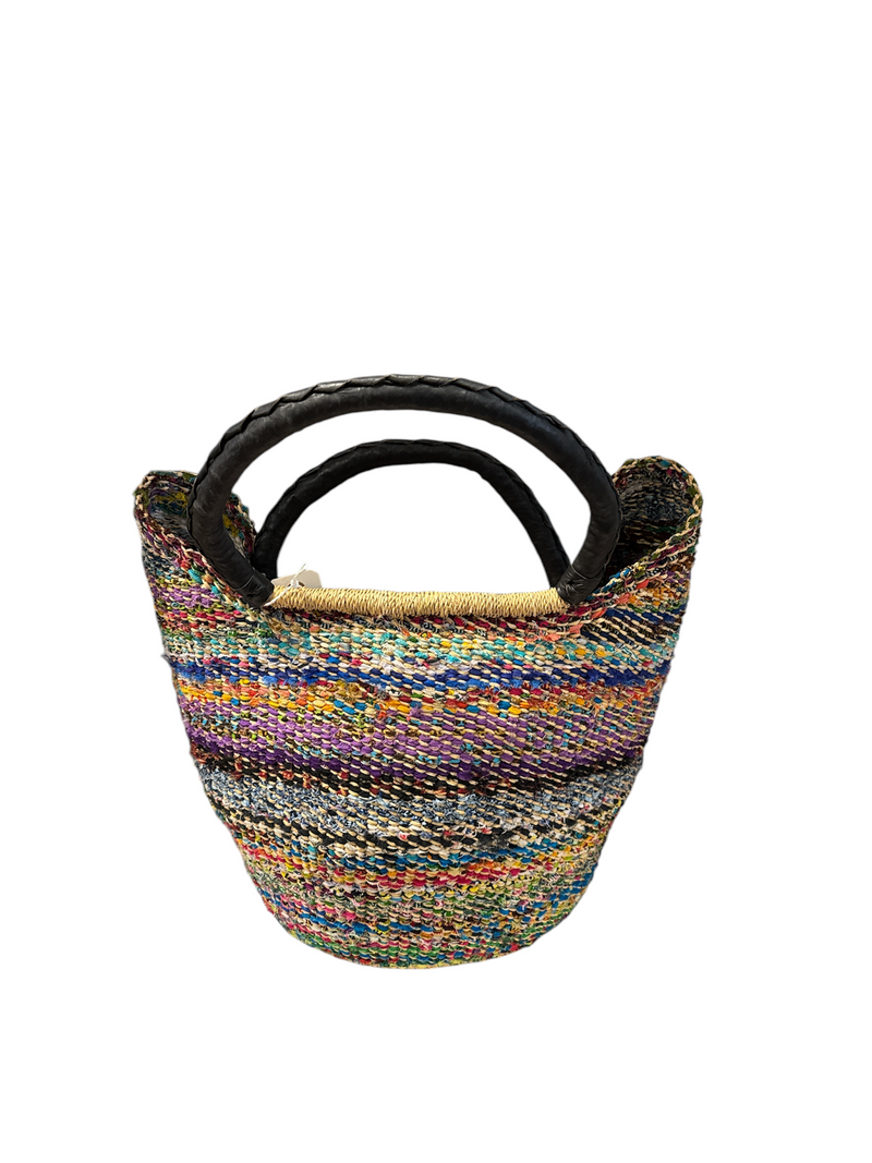 Hammershus Fairtrade Bolga U-shape taske multi farvet med runde læderhanke no2