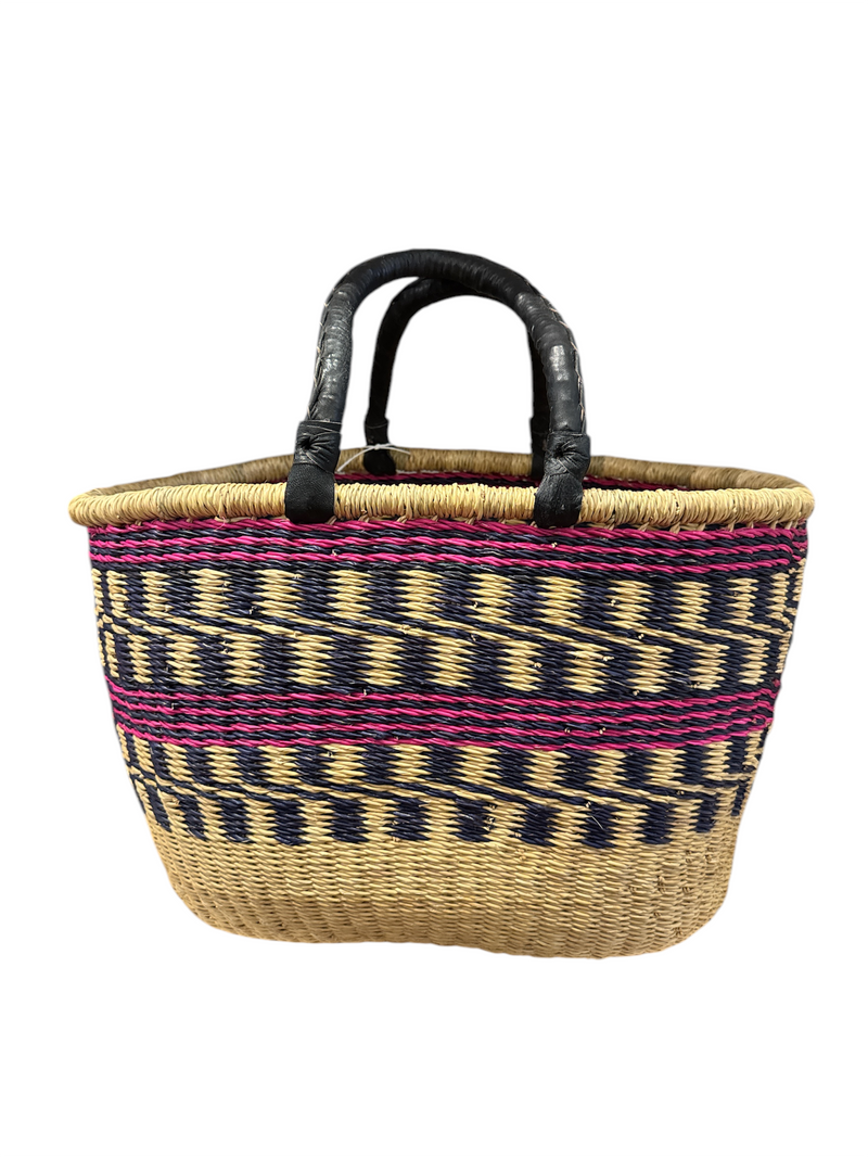 Hammershus Fairtrade Bolga Kurvetaske natur med lille pink no1