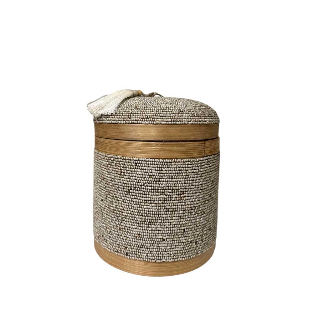 Manipura Living Bali Perleæske høj rund – beige m/shells