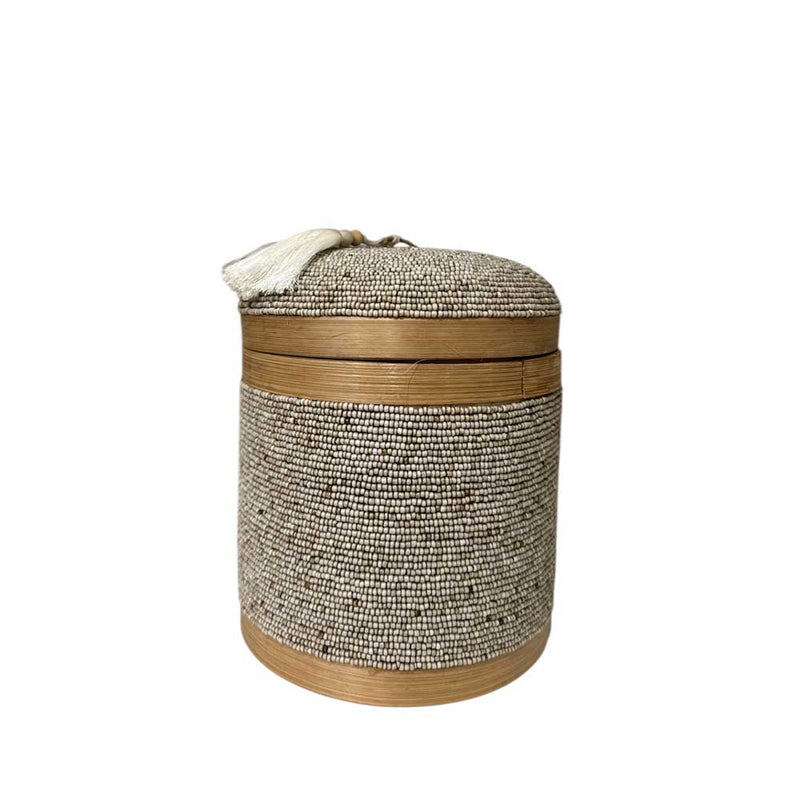 Manipura Living Bali Perleæske høj rund – beige m/shells