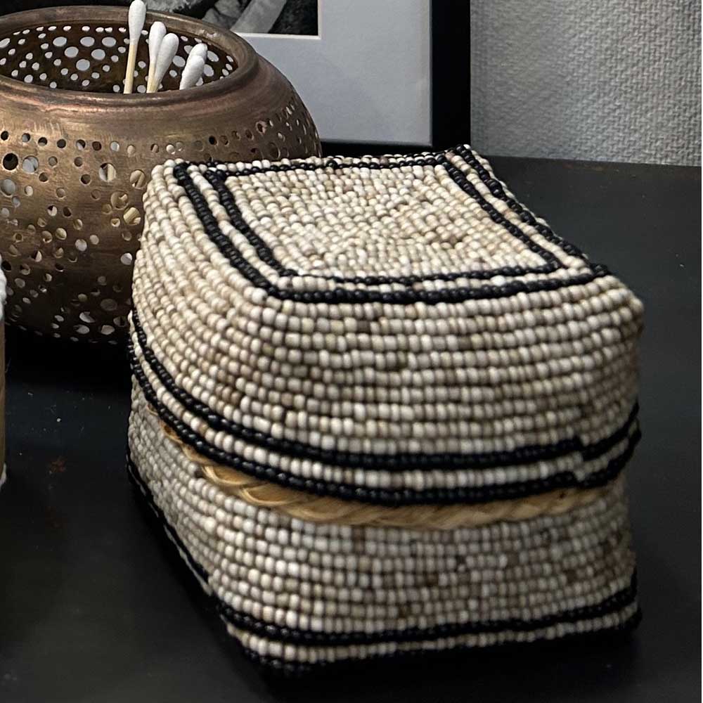 Manipura Living Bali Perle Æske Square H8cm Beige/Sort