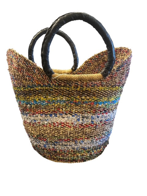 Hammershus Fairtrade Bolga U-shape taske multi farvet med runde læderhanke
