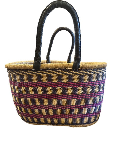 Hammershus Fairtrade Bolga Kurvetaske natur lilla med  pink no2