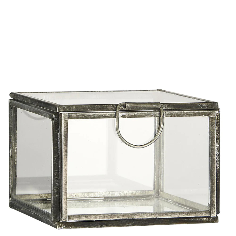 Ib Lausen Glasboks med låg metal grå 9,5x6,8x9,5cm
