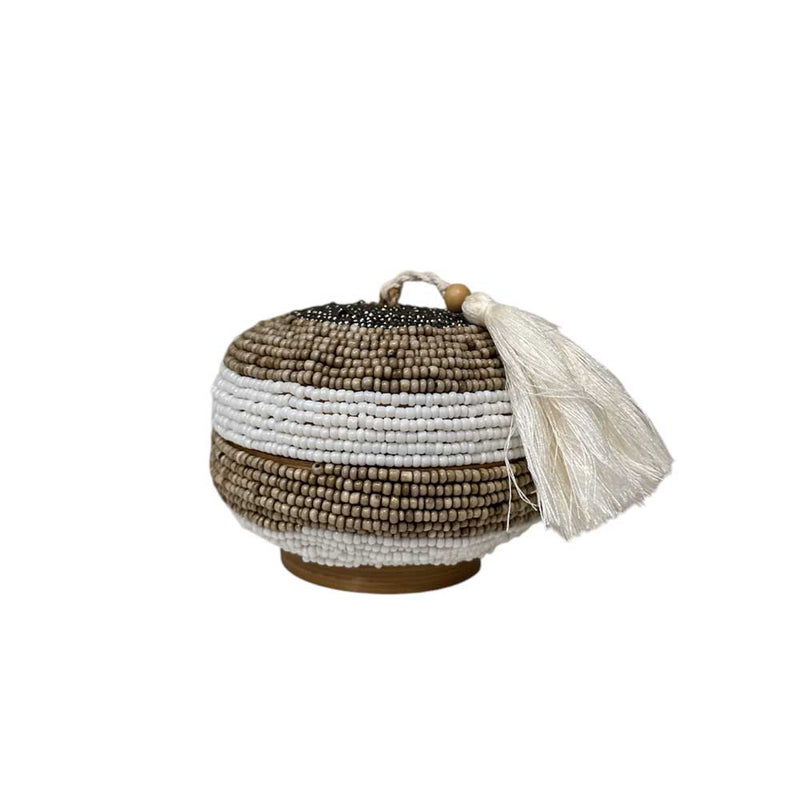 Manipura Living Bali perleæske rund mini – beige/sølv