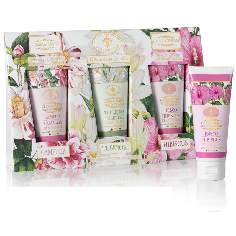 Fiorentino Gaveæske 3 Håndcremer Camellia Tuberose Hibiscus 3x100ml