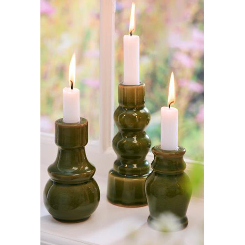 Ib Laursen Lysestage til 2,2cm Lys Torino Krakeleret Glasur Grøn H16,5xØ6,9cm