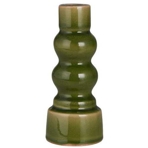 Ib Laursen Lysestage til 2,2cm Lys Torino Krakeleret Glasur Grøn H16,5xØ6,9cm