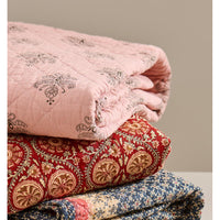 Ib Laursen Quilt Rosa med Mørkegråt Blokmønster 130x180cm