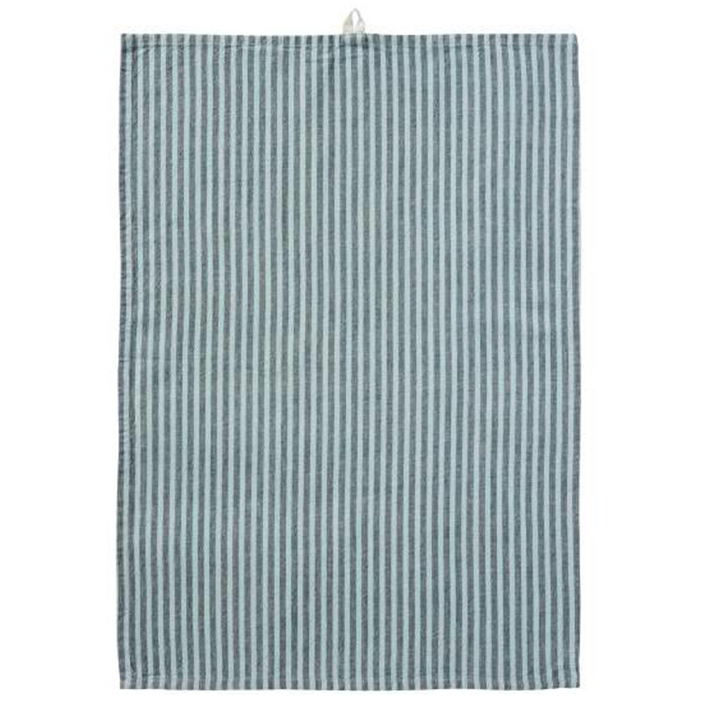 Ib Laursen Viskestykke Linea med Grå og Turkise Smalle Striber