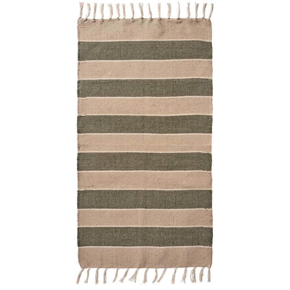 Ib Laursen Gulvløber Creme Beige og Olivengrønne Striber