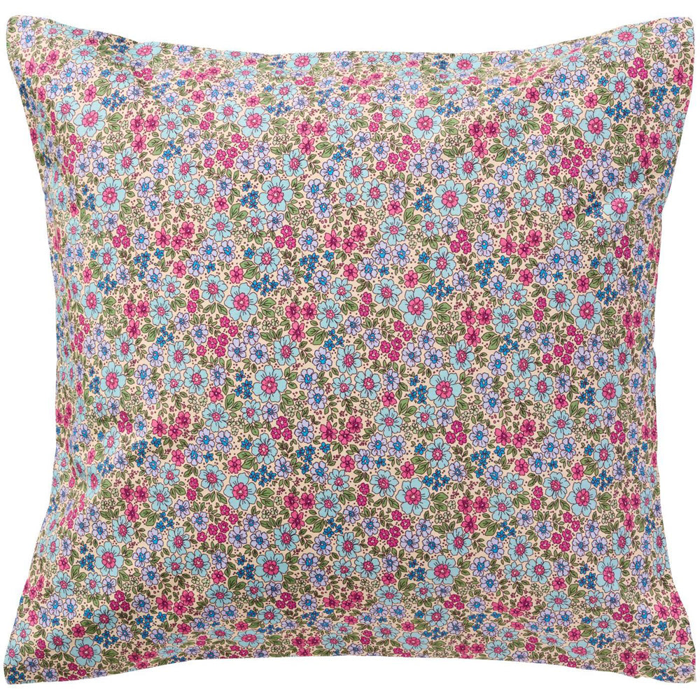 Ib Laursen Pudebetræk Creme m/Turkis Blå Fuchsia og Lilla Blomster 60x60cm