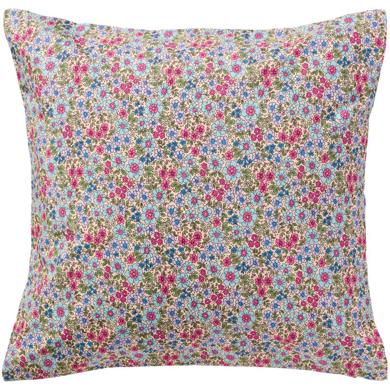 Ib Laursen Pudebetræk Creme m/Turkis Blå Fuchsia og Lilla Blomster 60x60cm