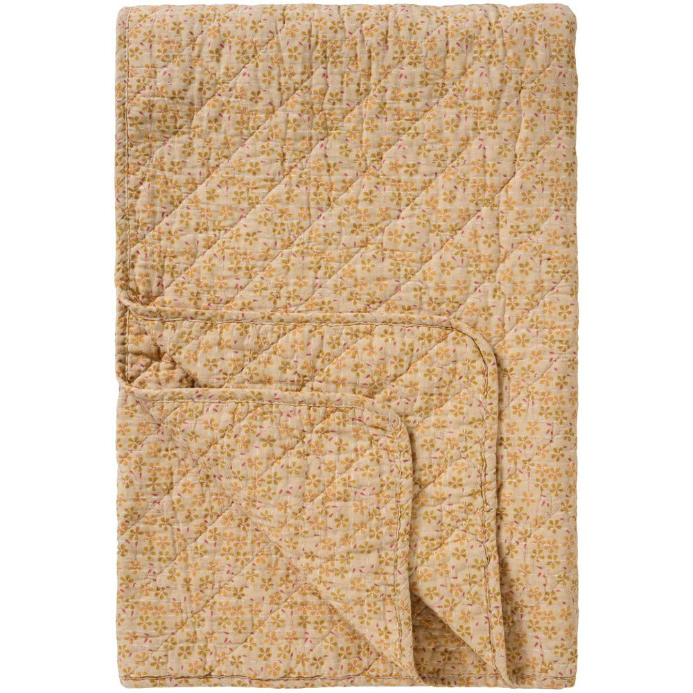 Ib Laursen Quilt beige m/Gule Grønne Hindbærfarvede Blomster 130x180cm