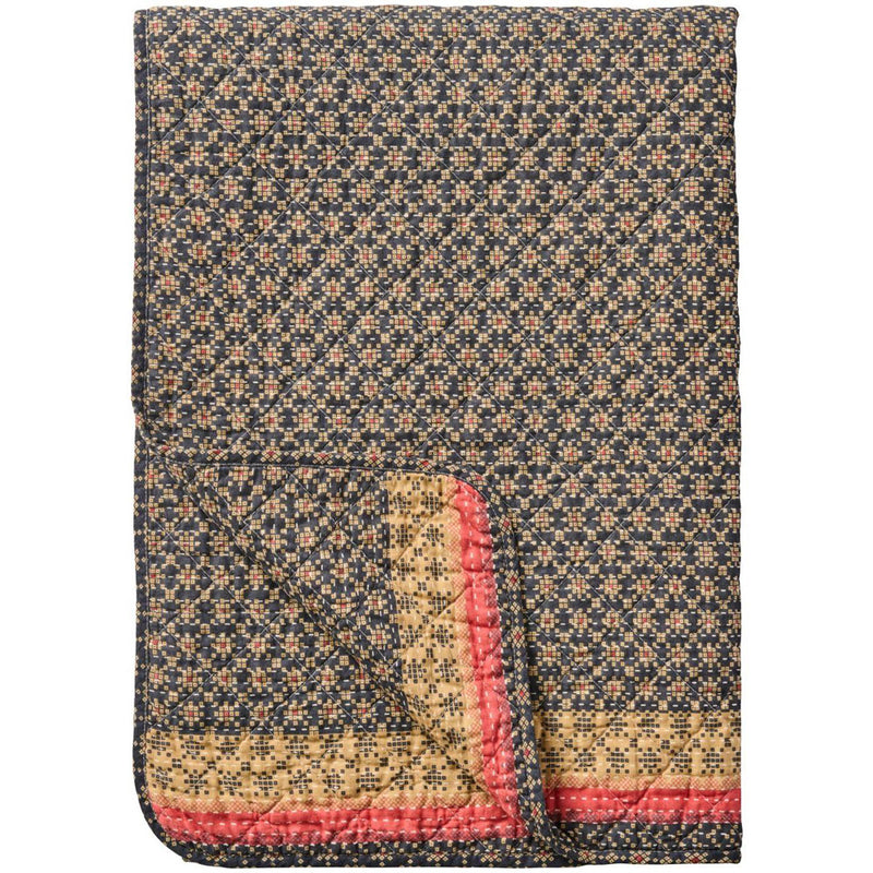 Ib Laursen Quilt Mørkeblå med Rosa og Naturfarvet mønster 130x180cm