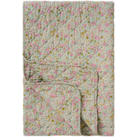 Ib Laursen Quilt Støvblå m Lyserøde Grønne og Grå Blomster 130x180cm
