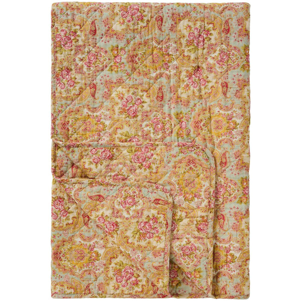 Ib Laursen Quilt Støvblå m Lyserødt Rødt Grønt og Gult 130x180cm