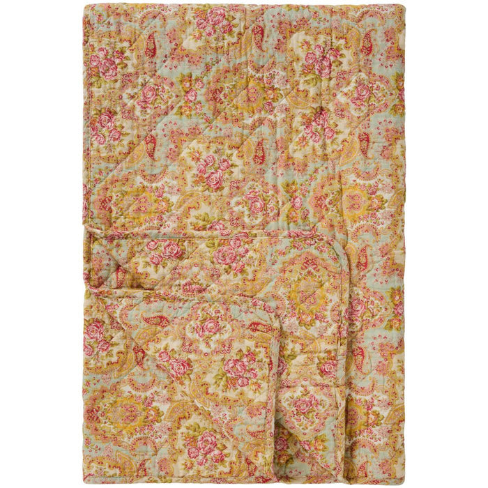 Ib Laursen Quilt Støvblå m Lyserødt Rødt Grønt og Gult 130x180cm
