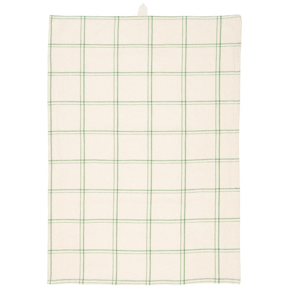 Ib Laursen Viskestykke Eskild Natur m/Grønt Ternet Mønster 50x70cm