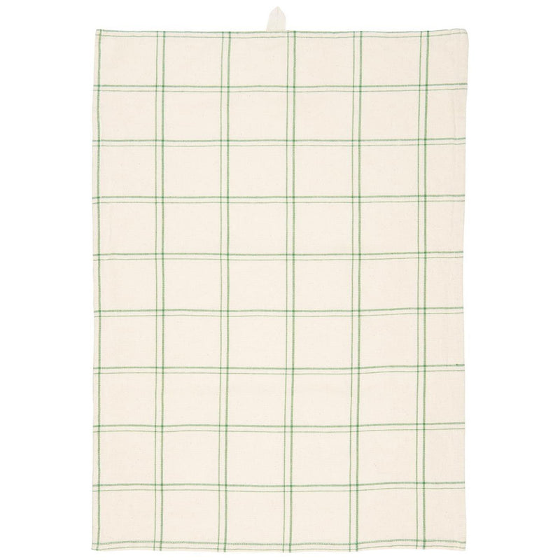 Ib Laursen Viskestykke Eskild Natur m/Grønt Ternet Mønster 50x70cm