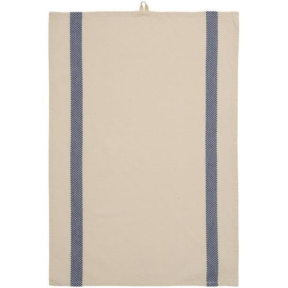 Ib Laursen Viskestykke Chloe Natur m/Mørkeblå Indvævede Ternede Striber 50x70cm