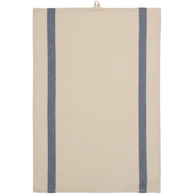 Ib Laursen Viskestykke Chloe Natur m/Mørkeblå Indvævede Ternede Striber 50x70cm