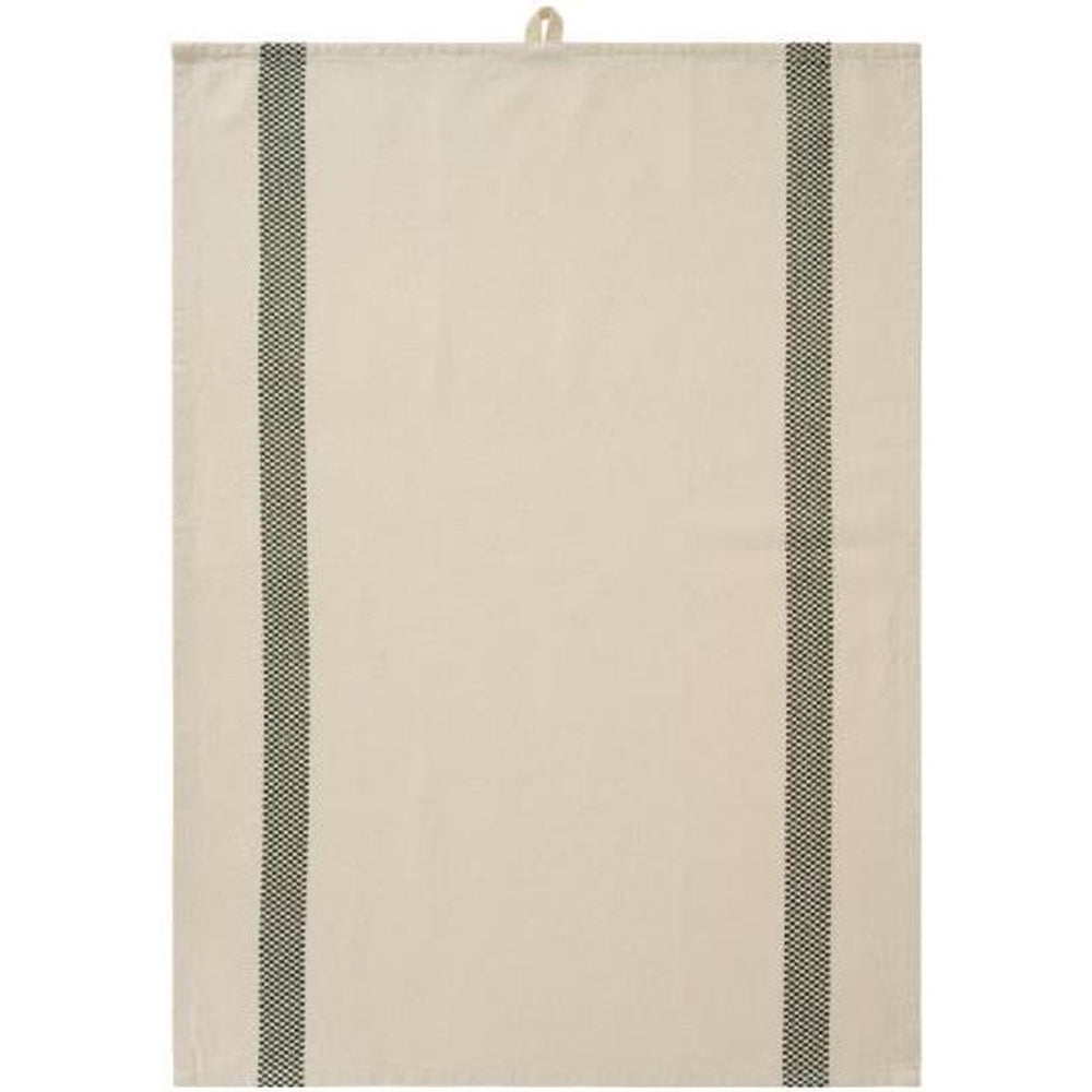 Ib Laursen Viskestykke Chloe Natur m/Mosgrønne Indvævede Ternede Striber 50x70cm