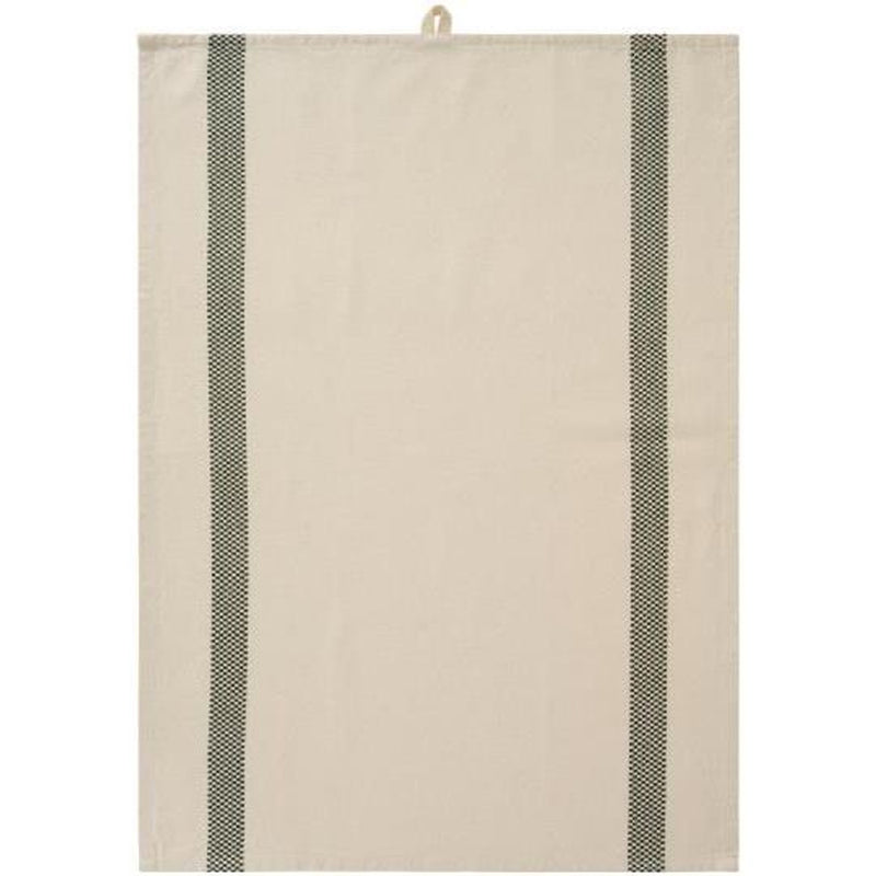 Ib Laursen Viskestykke Chloe Natur m/Mosgrønne Indvævede Ternede Striber 50x70cm