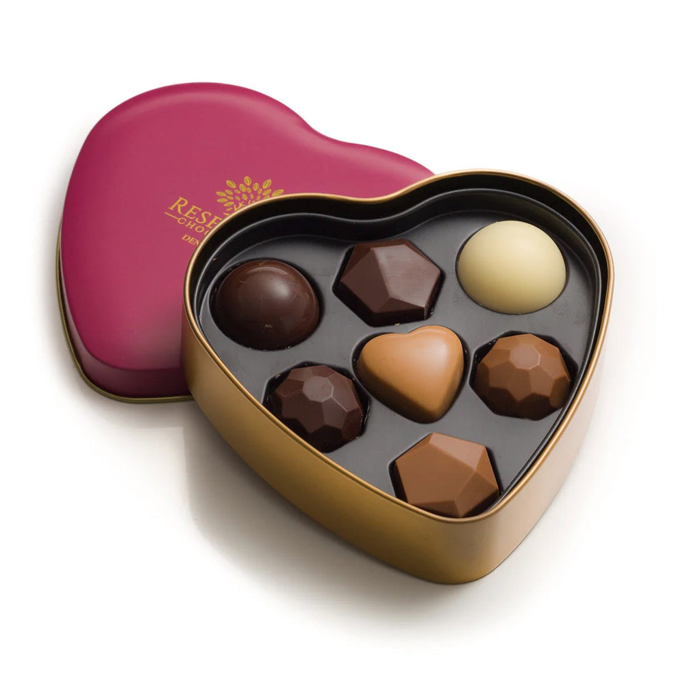 Reserved Chocolate Metal Hjerte Rød & Guld - Fyldt Chokolade Dåse