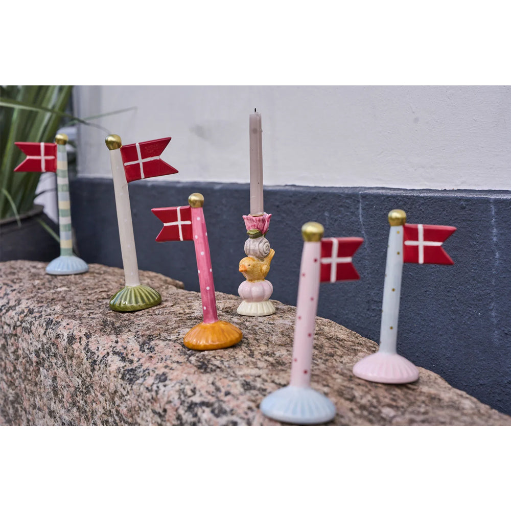 Speedtsberg Flag Keramik Grøn Gul Pink 8x5x14cm