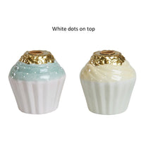 Speedtsberg Figur Cupcake lysestage til Kertelys Aqua Yellow White Dots Keramik H14cm