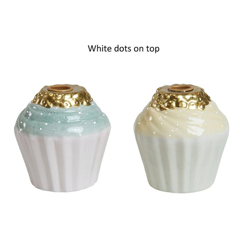 Speedtsberg Figur Cupcake lysestage til Kertelys Aqua Yellow White Dots Keramik H14cm