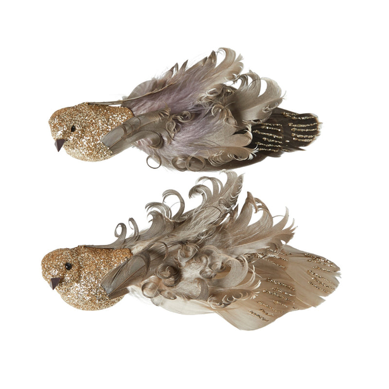 Speedtsberg Fugl med Klips H16cm Fjer Nature Mix