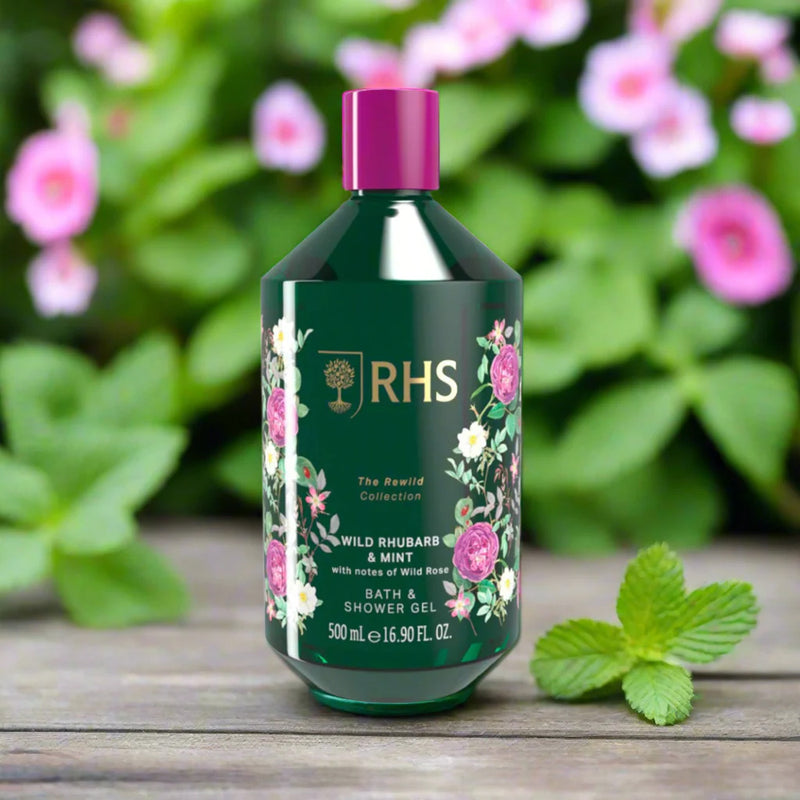 RHS Rewild Rhubarb and Mint Shower Gel 500ml - KOMMER SNART