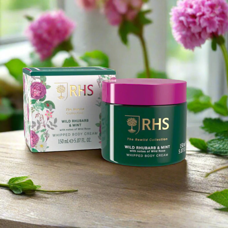 RHS The Rewild Collection Wild Rhubarb & Mint Whipped Body Cream 300ml - KOMMER SNART