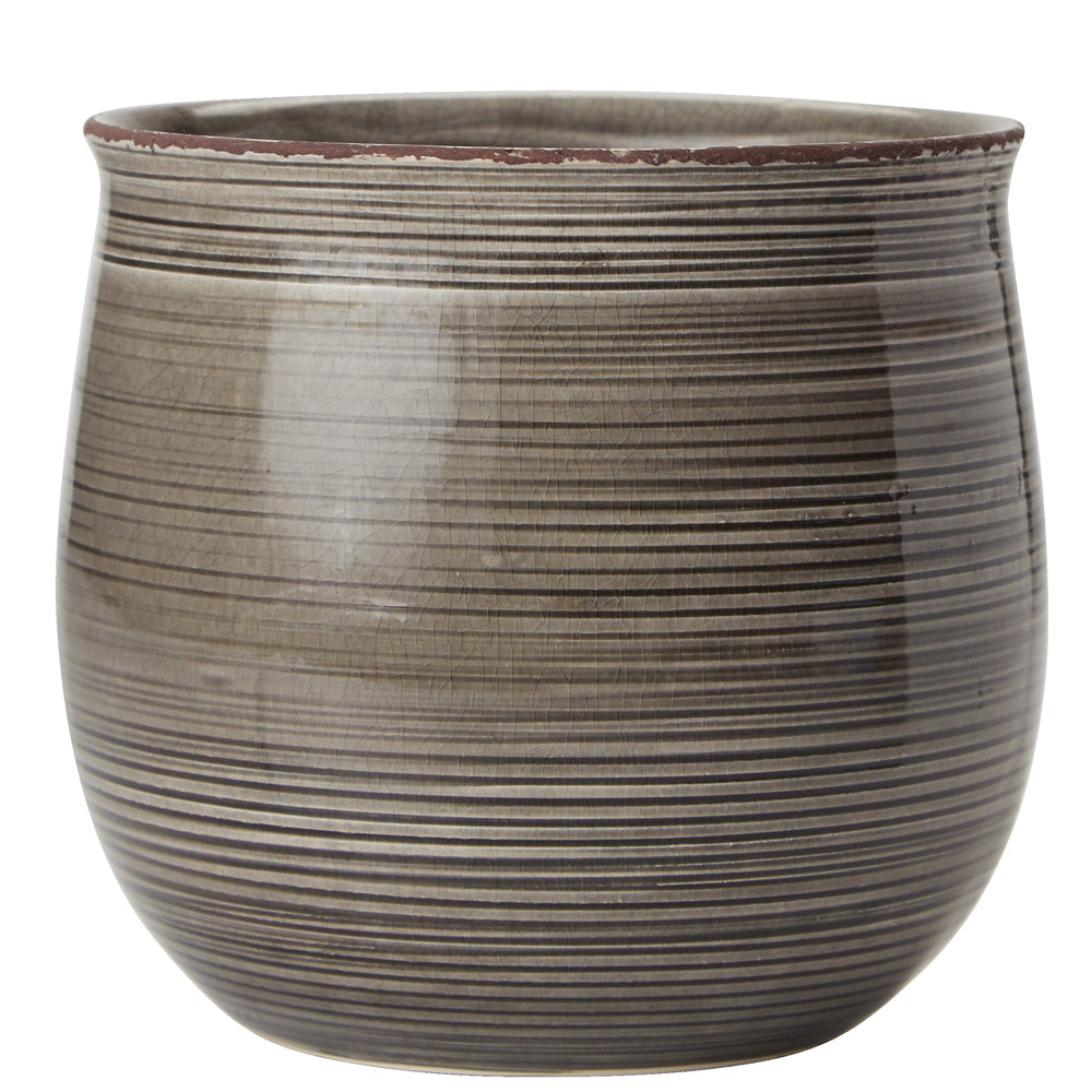 Cest bon keramik urtepotte grå stribet 16x15cm