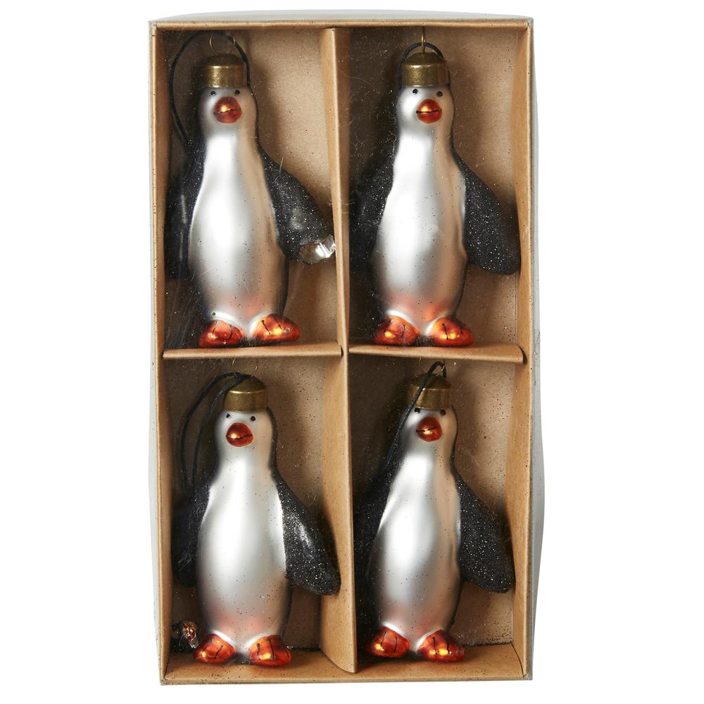 Jule pingviner til ophæng æske m/4 stk - Julepynt